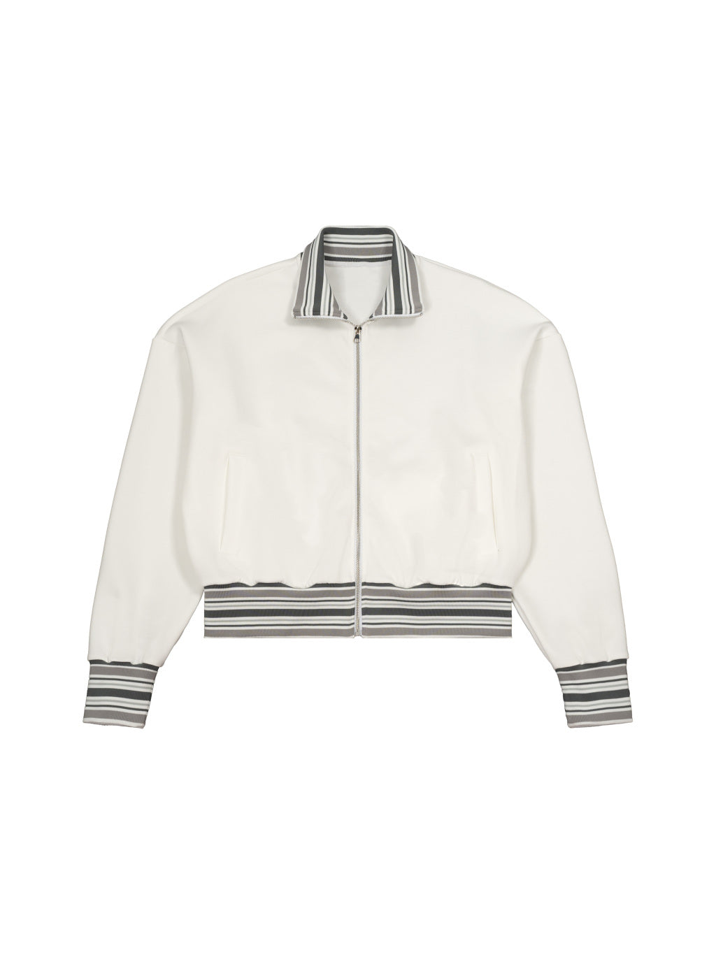 Striped Rib Collar Zip Jacket