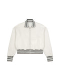 Striped Rib Collar Zip Jacket