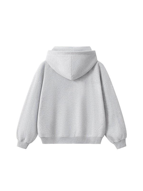 Contrast-Stitched Boxy Fleece Zip Hoodie