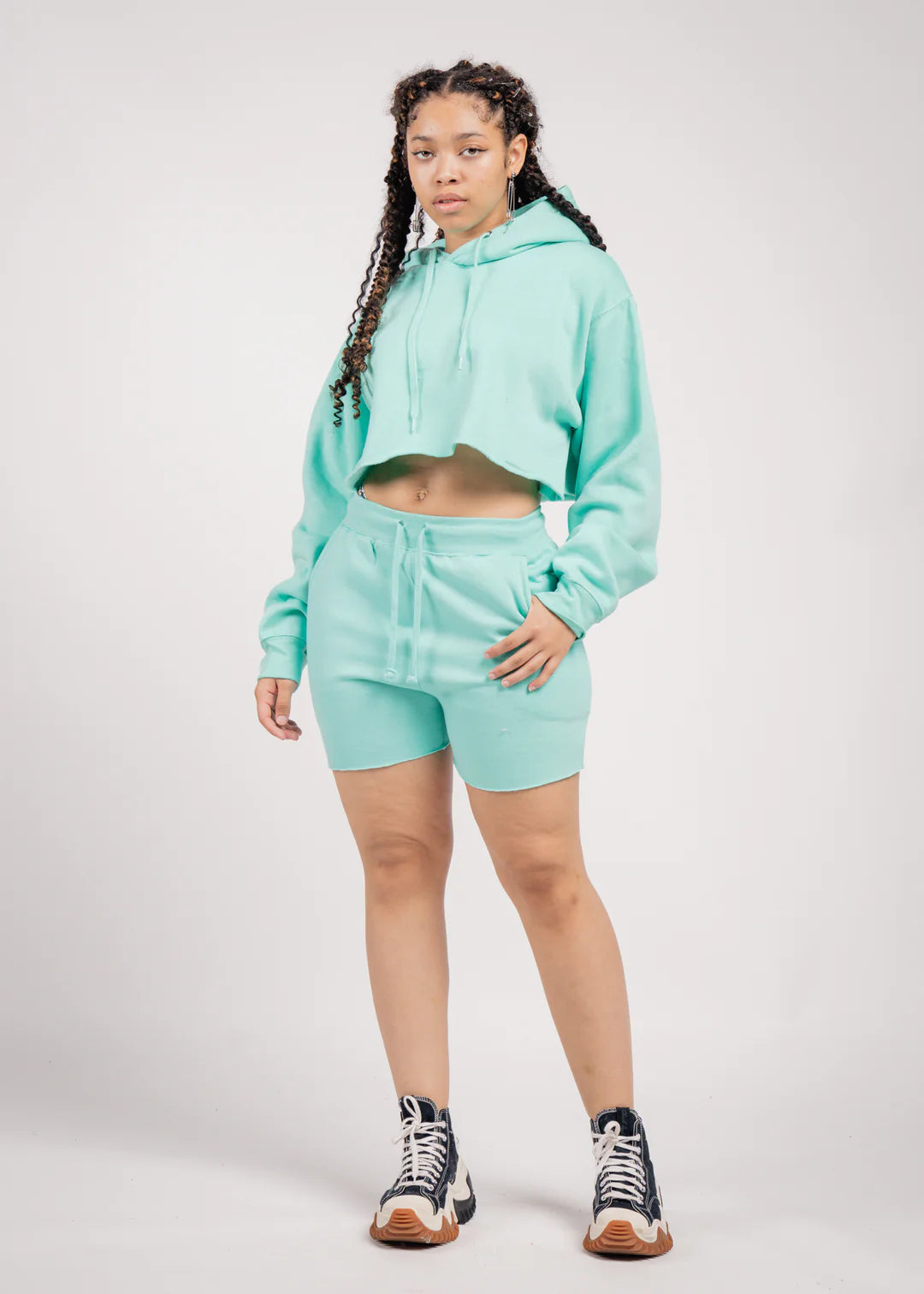 Crop Top Fleece Short Set