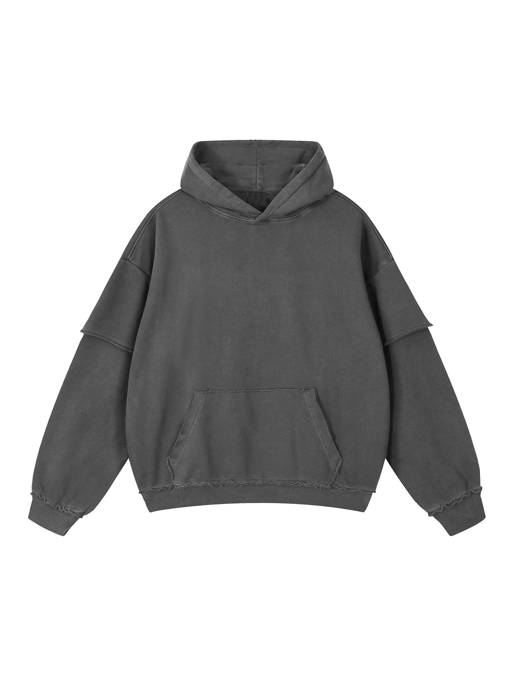 Snow Washed Raw Edge Double Layered Hoodie