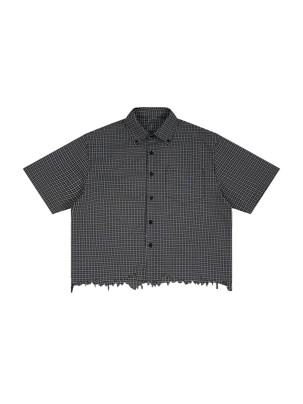 Unisex Distressed Plaid Boxy Shirt