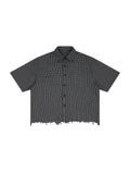Unisex Distressed Plaid Boxy Shirt