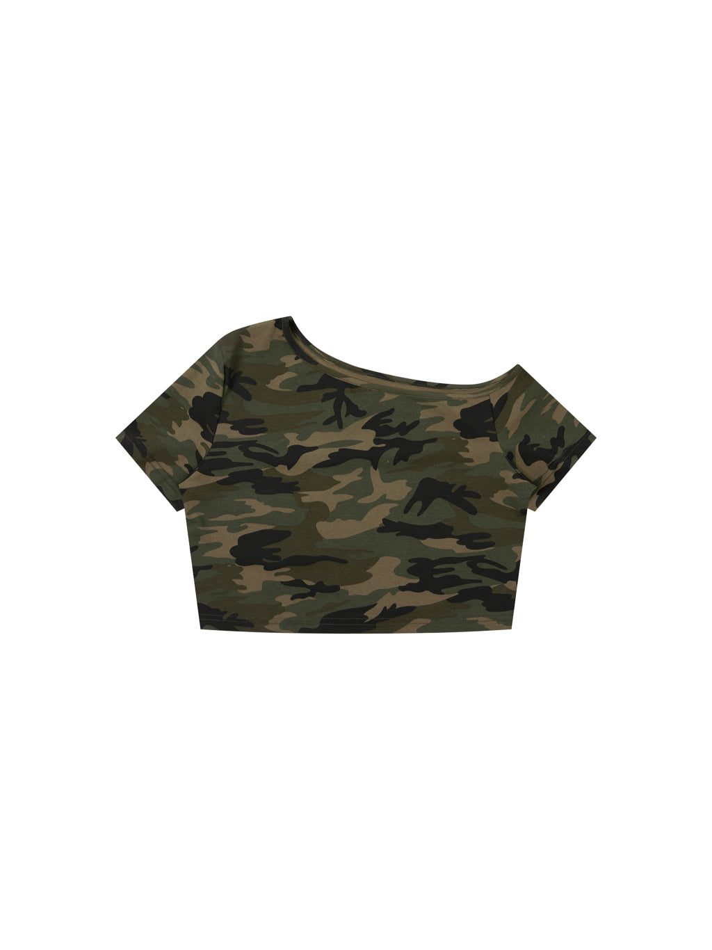 Women's Camo Off-Shoulder Crop T-Shirt