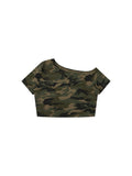 Women's Camo Off-Shoulder Crop T-Shirt