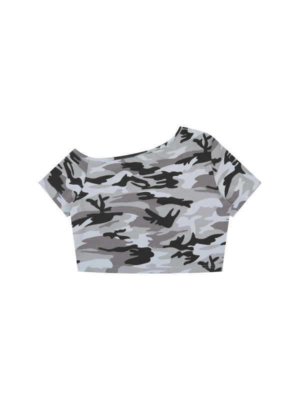 Women's Camo Off-Shoulder Crop T-Shirt