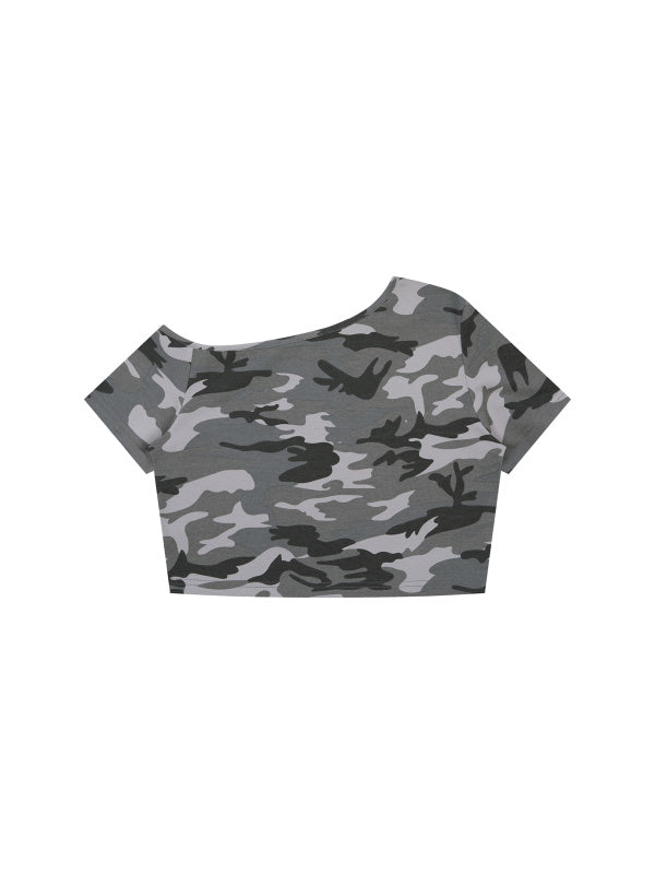 Women's Camo Off-Shoulder Crop T-Shirt