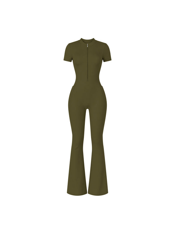 Women’s Tight Flared Leg Quarter-Zip Jumpsuit