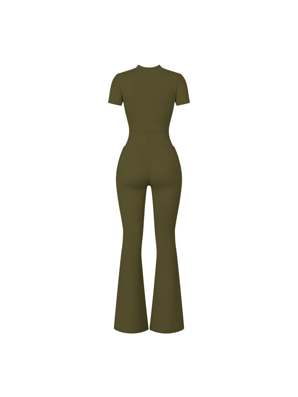 Women’s Tight Flared Leg Quarter-Zip Jumpsuit